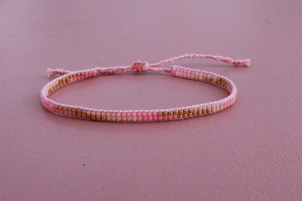 LOOM armbånd - 2 rækker (striber - lyserød, pink, guld)